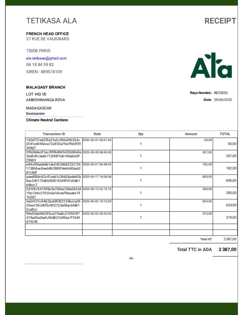 Tetikasa Ala Receipt Proof of Donation May 2022